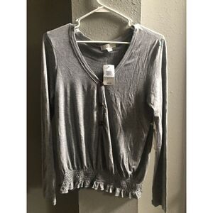 Glitz Women Tops Med Heather Grey Long Sleeve Cinched Bottom Down Size XL NWT